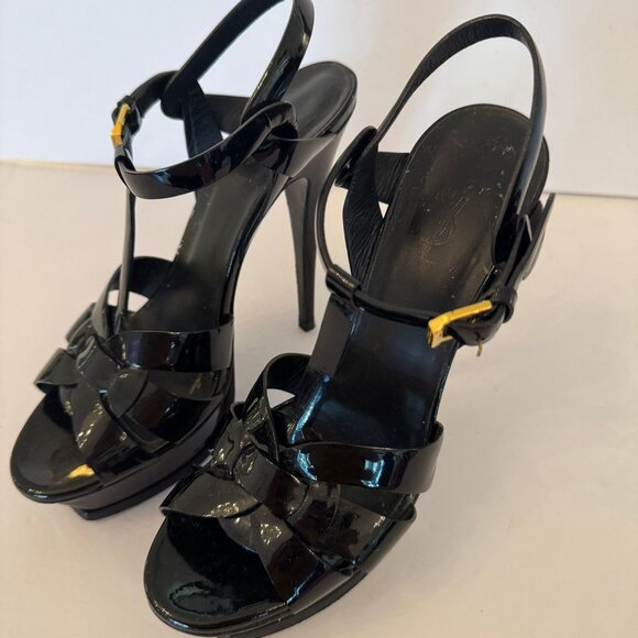 YSL Tribute Sandal in Blk Patent Leather - Picture 2 of 15